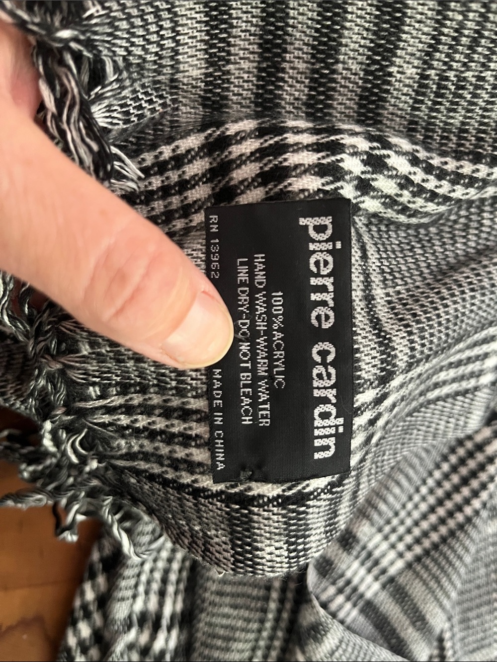 Vintage Classic Pierre Cardin Black and White Plaid Scarf Unisex